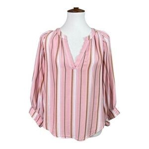Maeve by Anthropologie Stripped V-Neck Balloon Sleeves Peasant Blouse